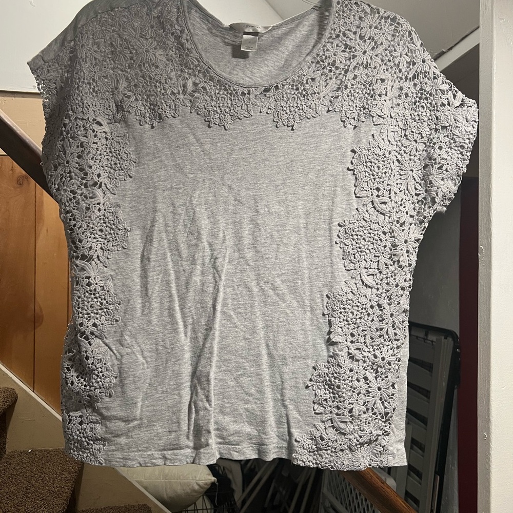 Gray Lace Accent Women's Top
